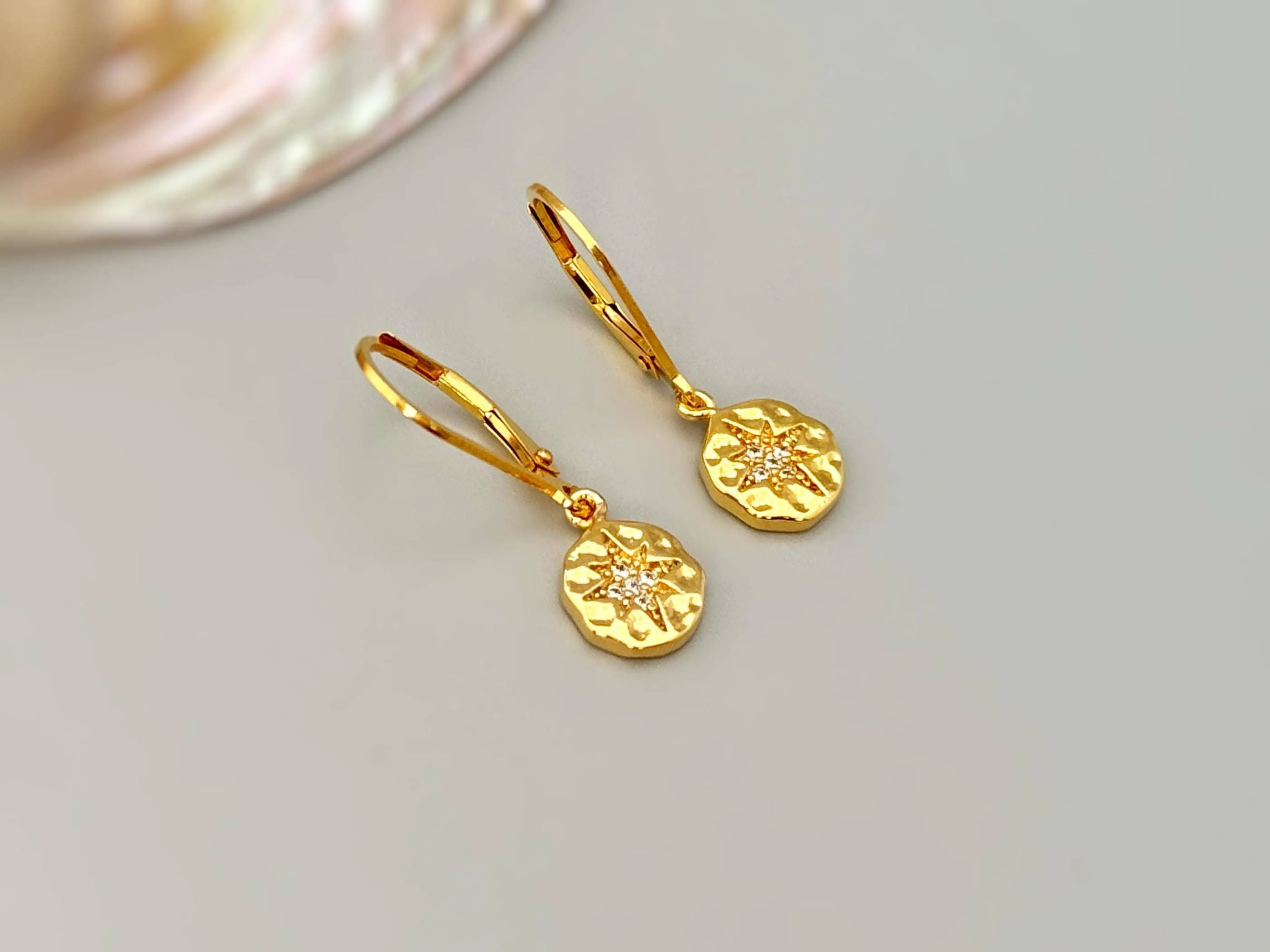 Crystal Compass Star Earrings dangle rose gold, silver, gold