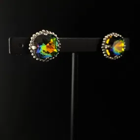Cushion Cut Multicolor Crystal Stud Earrings with Decorative Silver Border, Vibrant - Sorrelli