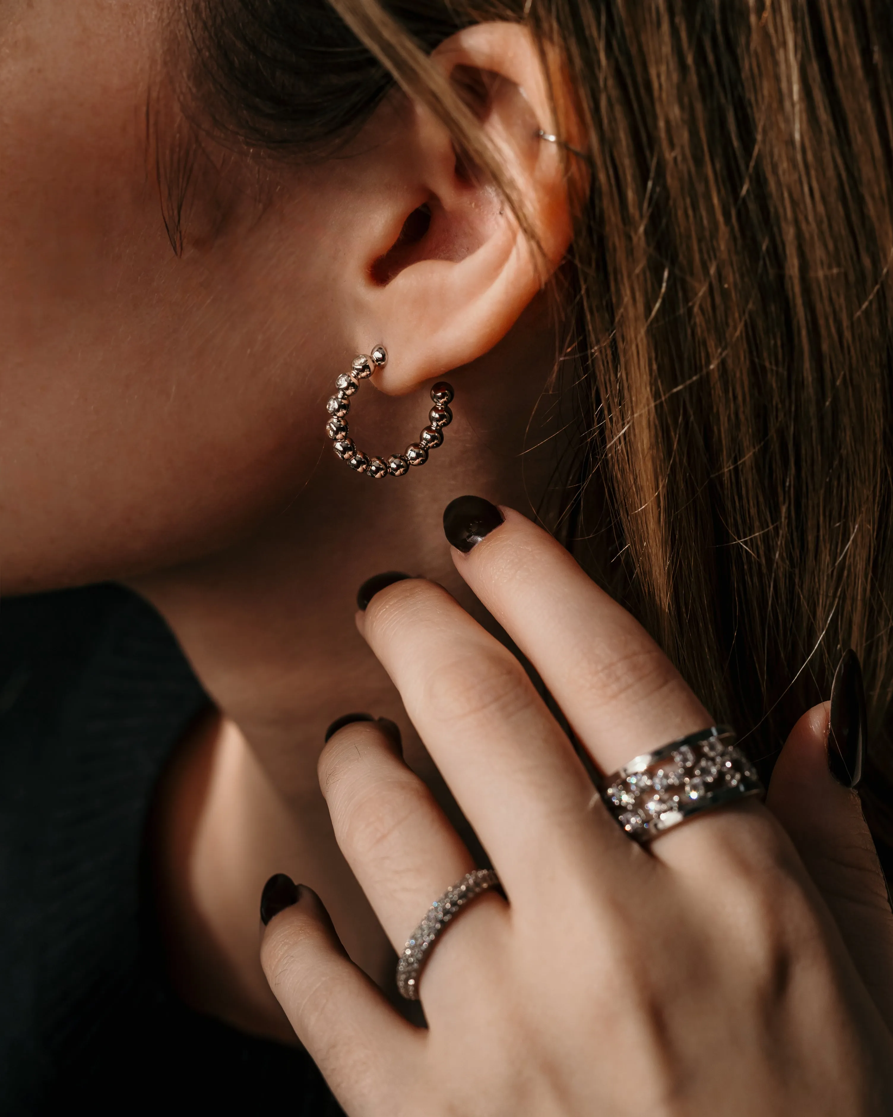 Diamond Beaded Hoop Earrings