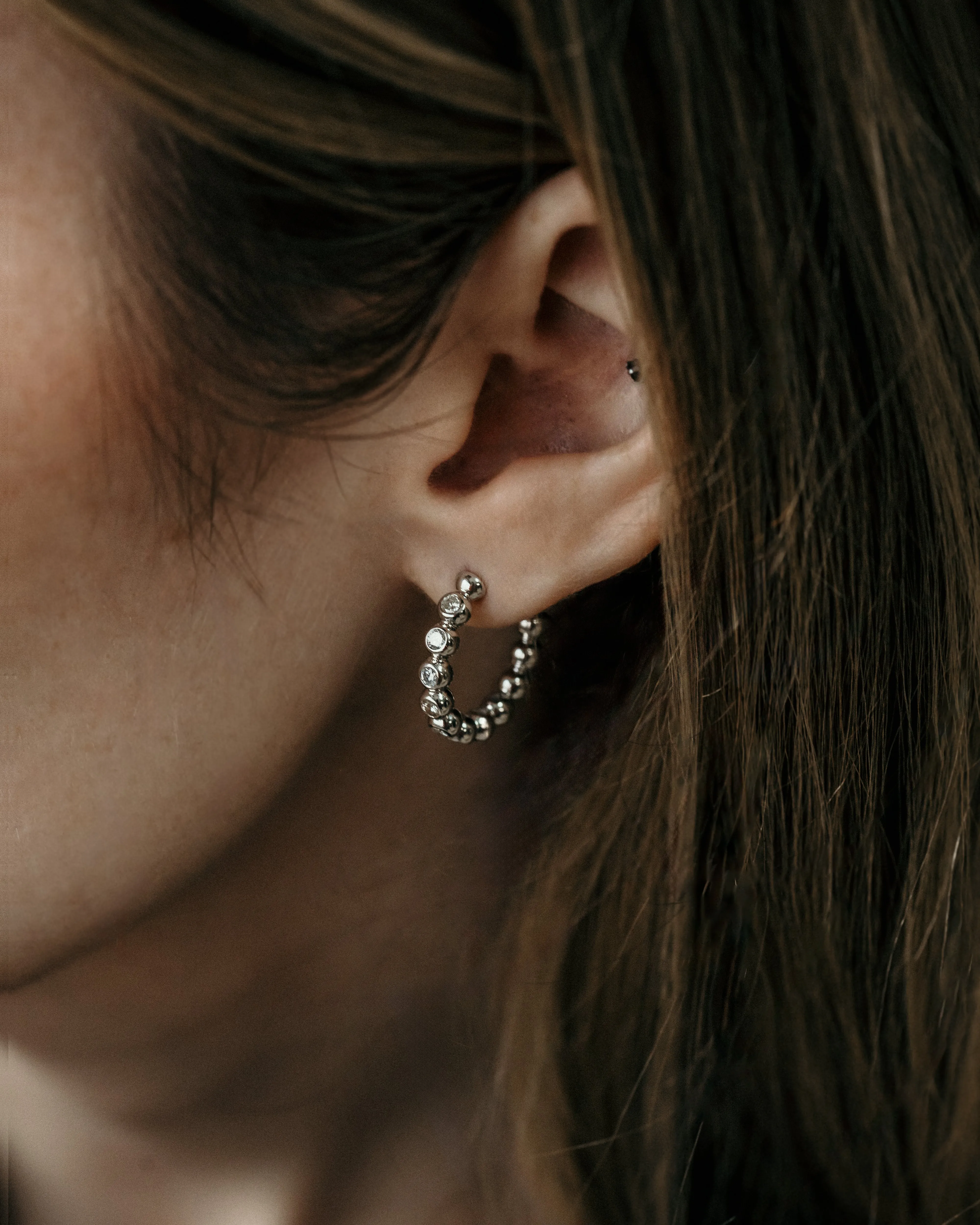 Diamond Beaded Hoop Earrings