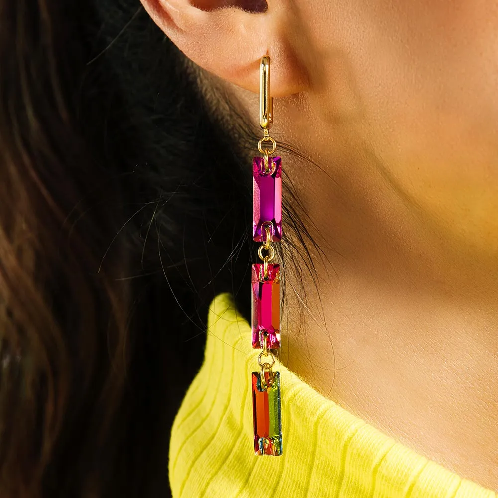Dylan Long Rectangle Crystal Earrings