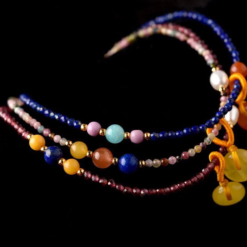 Faceted Garnet Lapis Lazuli Tourmaline Beaded Anklet Handmade Gemstone Jewelry Accessories Gift Women