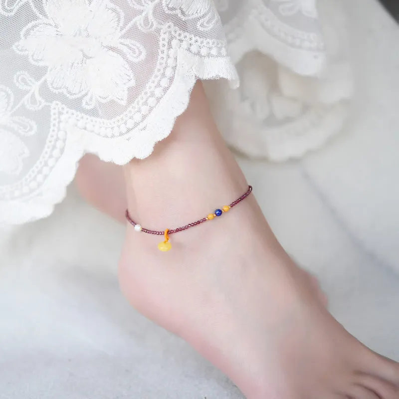 Faceted Garnet Lapis Lazuli Tourmaline Beaded Anklet Handmade Gemstone Jewelry Accessories Gift Women