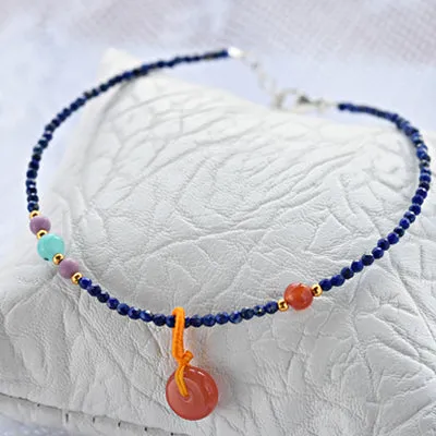 Faceted Garnet Lapis Lazuli Tourmaline Beaded Anklet Handmade Gemstone Jewelry Accessories Gift Women