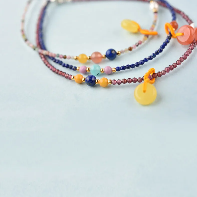 Faceted Garnet Lapis Lazuli Tourmaline Beaded Anklet Handmade Gemstone Jewelry Accessories Gift Women