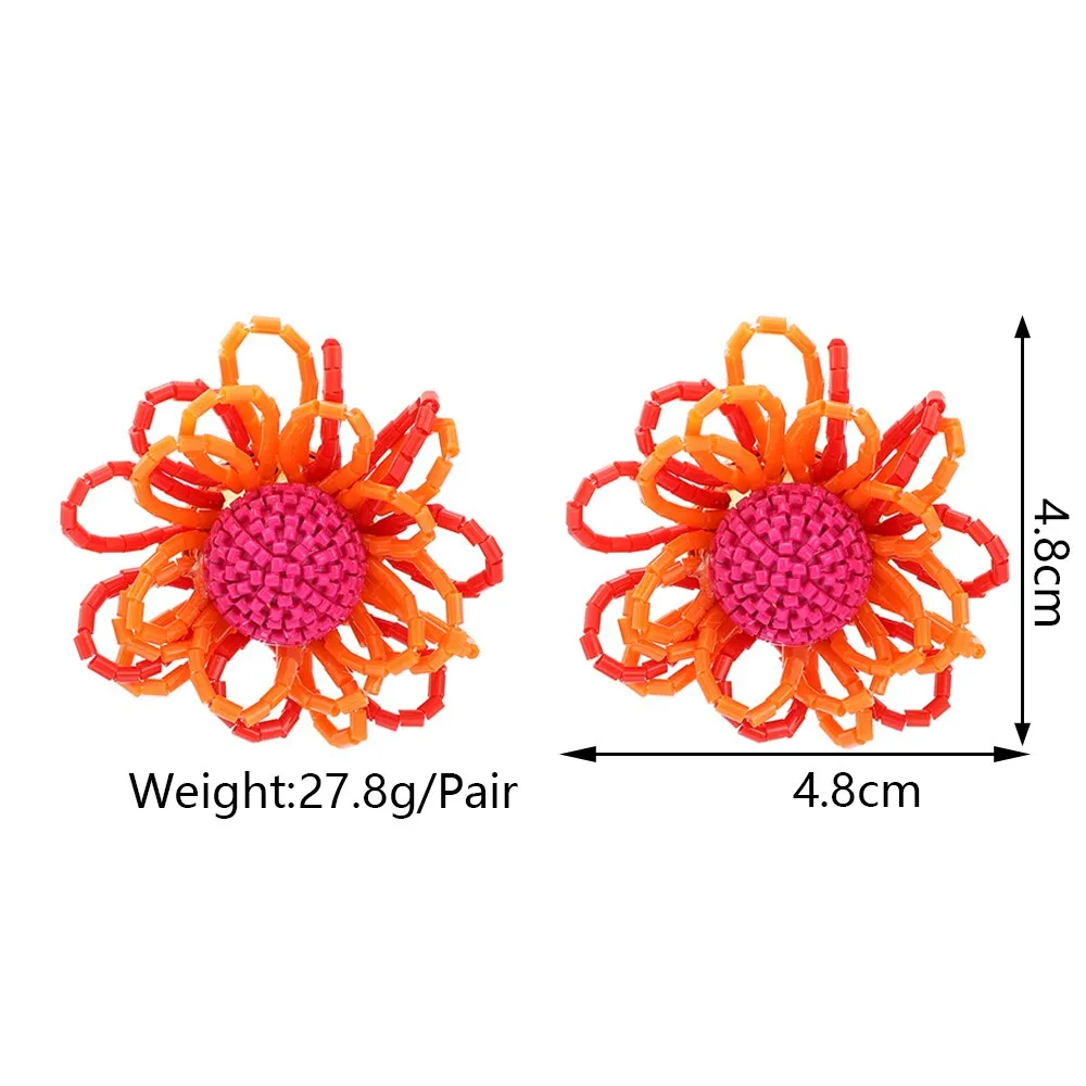 Fashion Acrylic Beads Handmade Sweet Flower Big Stud Earrings For Women