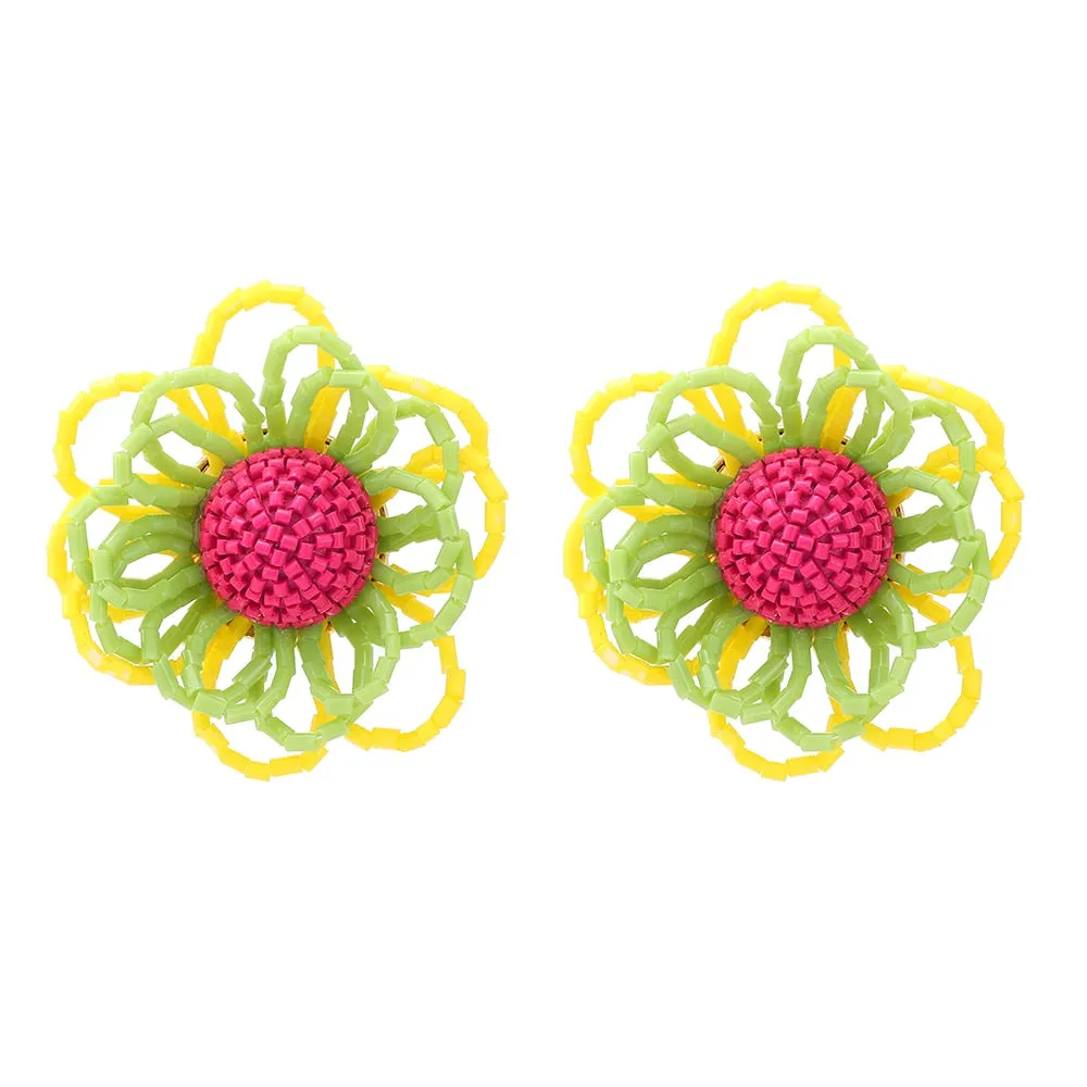 Fashion Acrylic Beads Handmade Sweet Flower Big Stud Earrings For Women