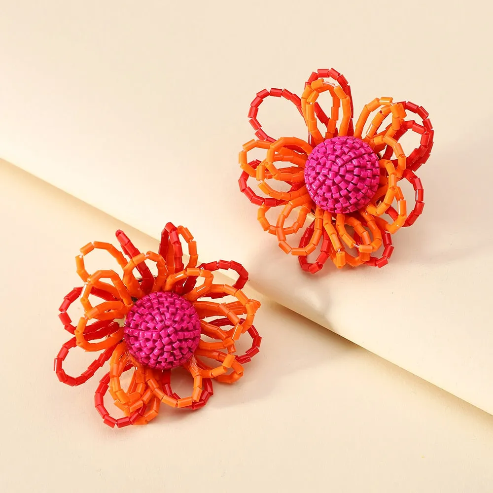 Fashion Acrylic Beads Handmade Sweet Flower Big Stud Earrings For Women