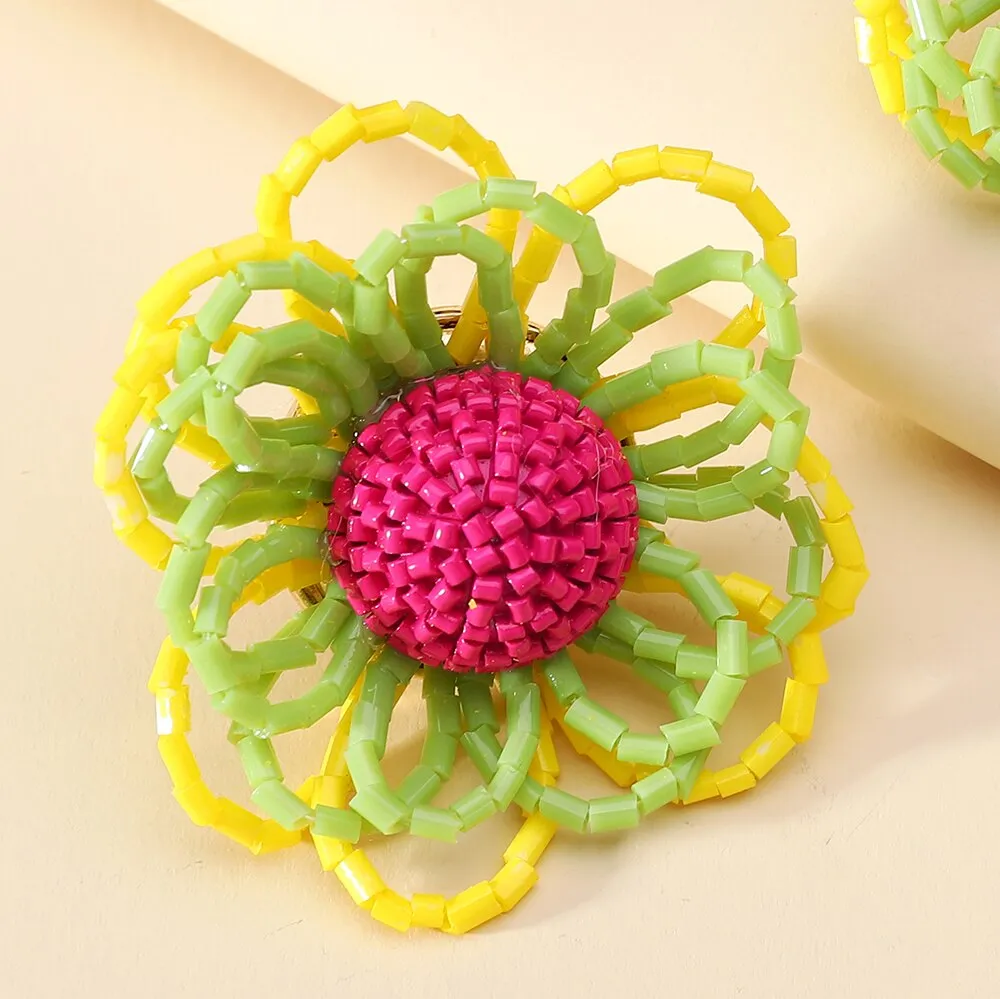 Fashion Acrylic Beads Handmade Sweet Flower Big Stud Earrings For Women