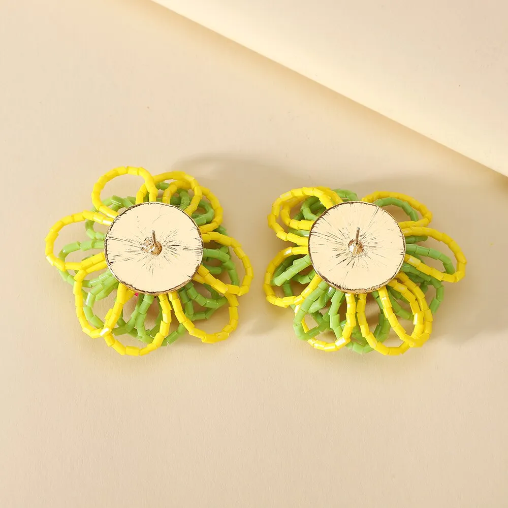 Fashion Acrylic Beads Handmade Sweet Flower Big Stud Earrings For Women