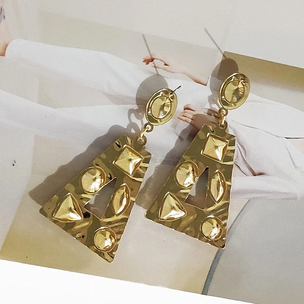 Fashion Geometric Glossy Metal Dangle Earrings