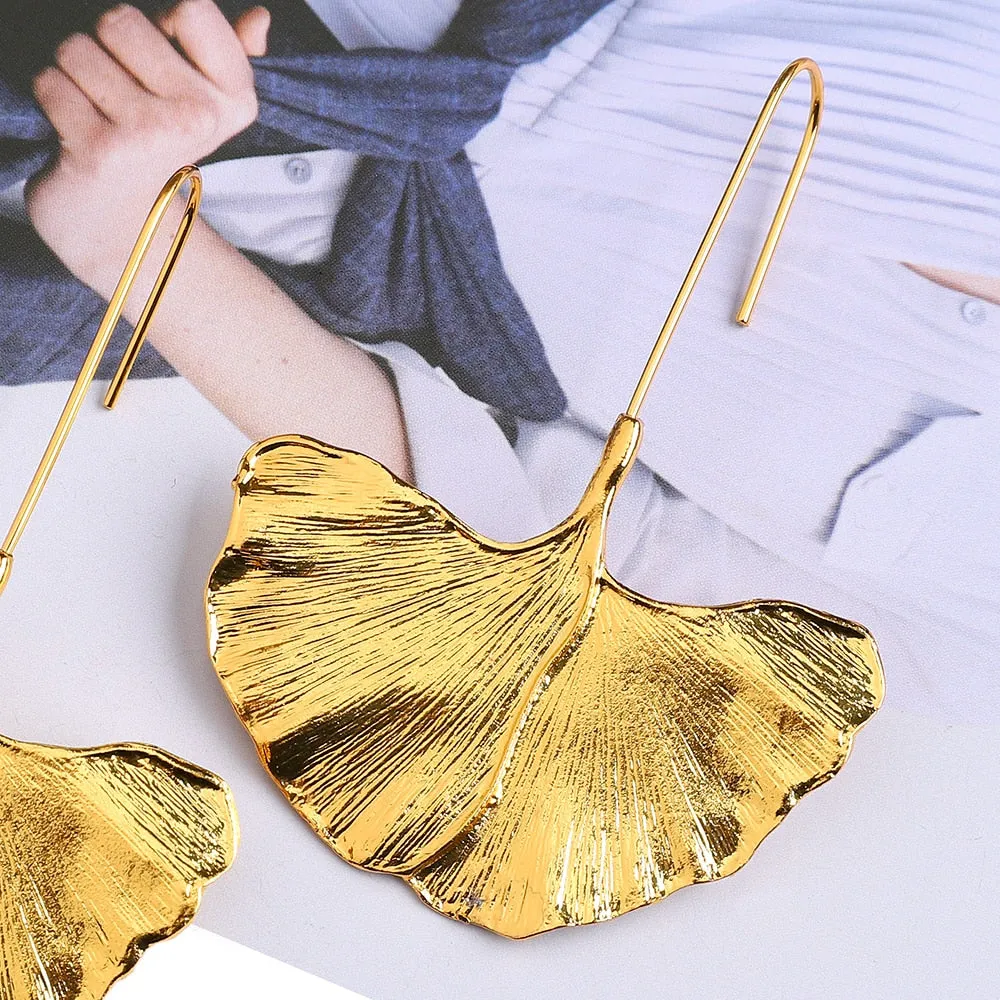 Fashion Punk Goth Metal Large Leaves Dangle Earrings