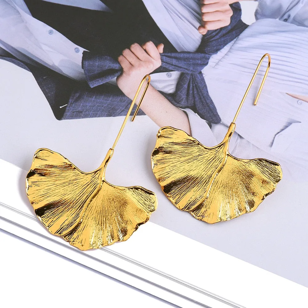 Fashion Punk Goth Metal Large Leaves Dangle Earrings