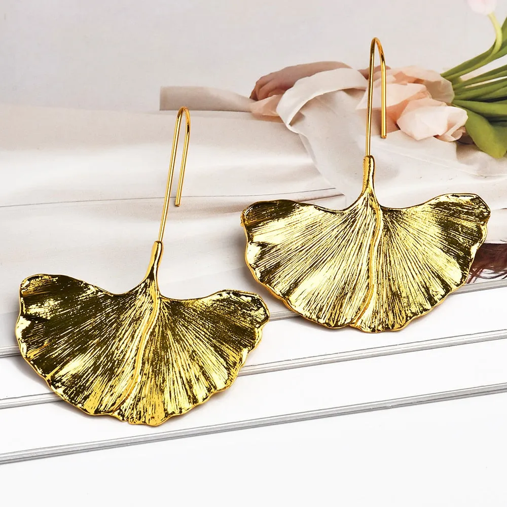 Fashion Punk Goth Metal Large Leaves Dangle Earrings