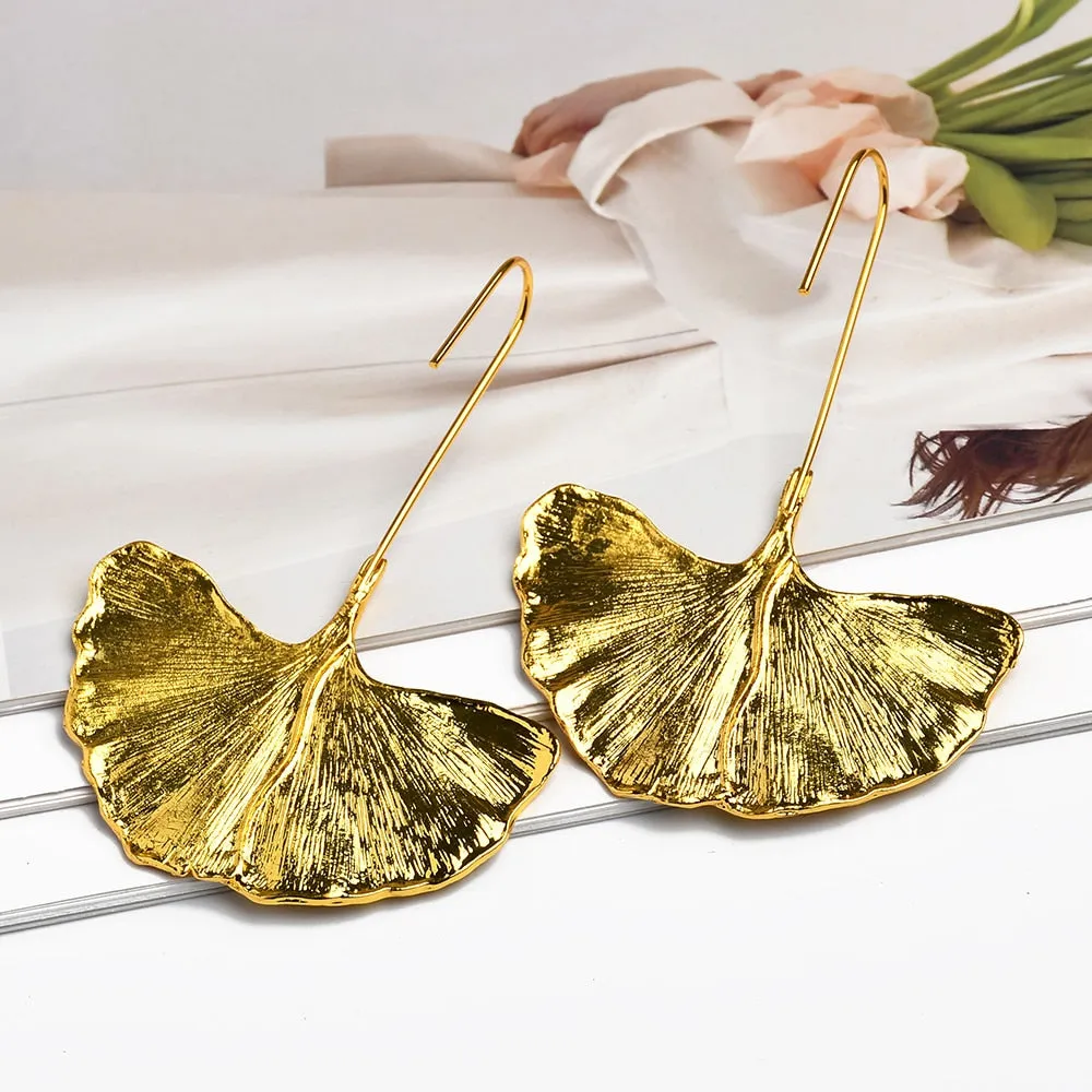 Fashion Punk Goth Metal Large Leaves Dangle Earrings