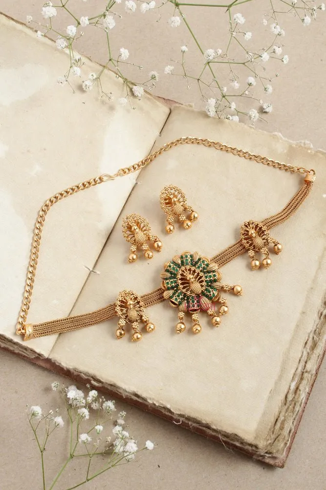 Feather Peacock Green Stone Choker