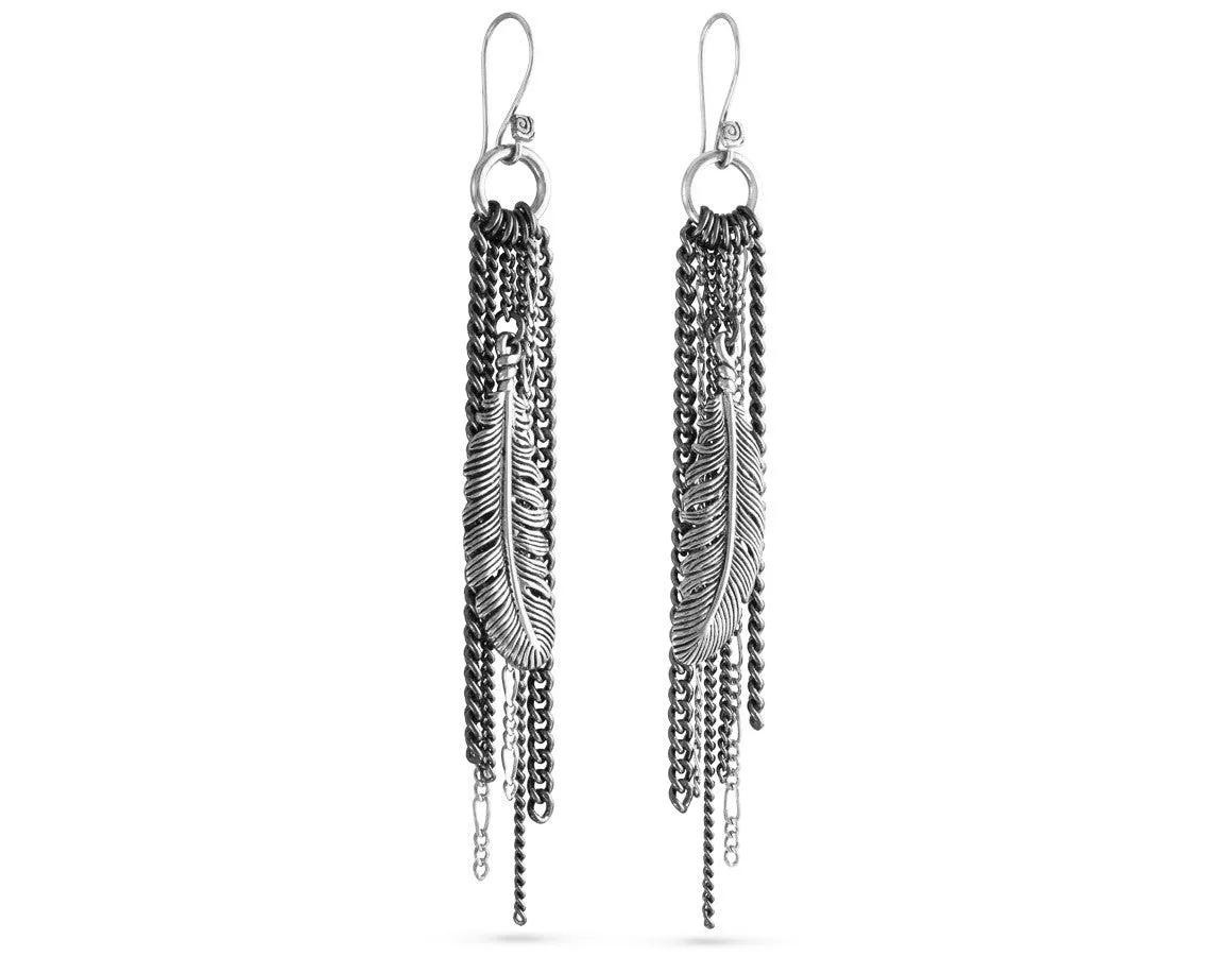 Feather Tassel Earrings - Silver