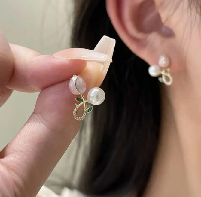 French Luxury Flower Love Heart Bow Knot Pearl Earrings