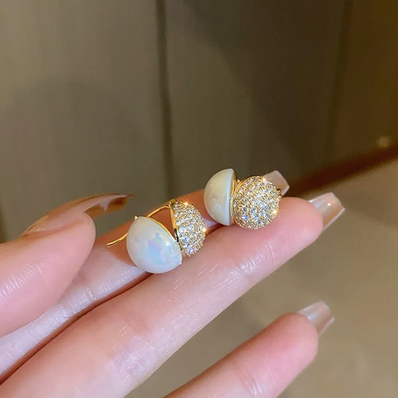 French Luxury Flower Love Heart Bow Knot Pearl Earrings
