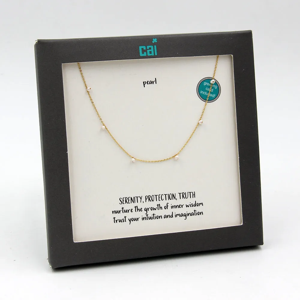 Gemstone Mini Dangle Necklace Pearl