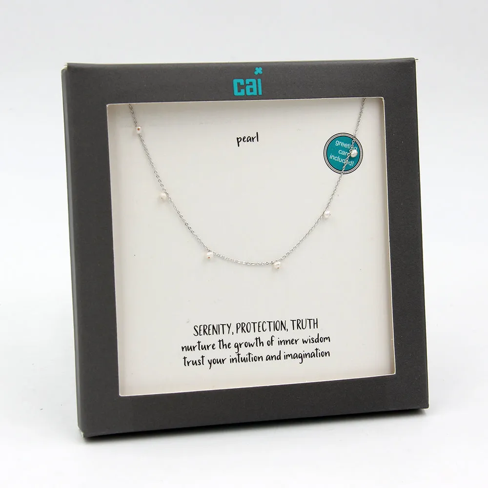 Gemstone Mini Dangle Necklace Pearl