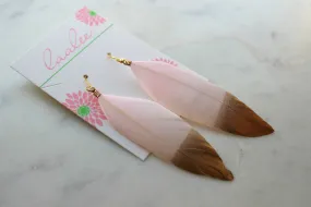 Gold Dipped Pink Feather Earrings