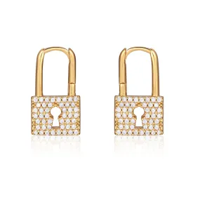 Gold Lock CZ Earrings