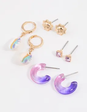 Gold Tie Dye Shell Earrings 4-Pack