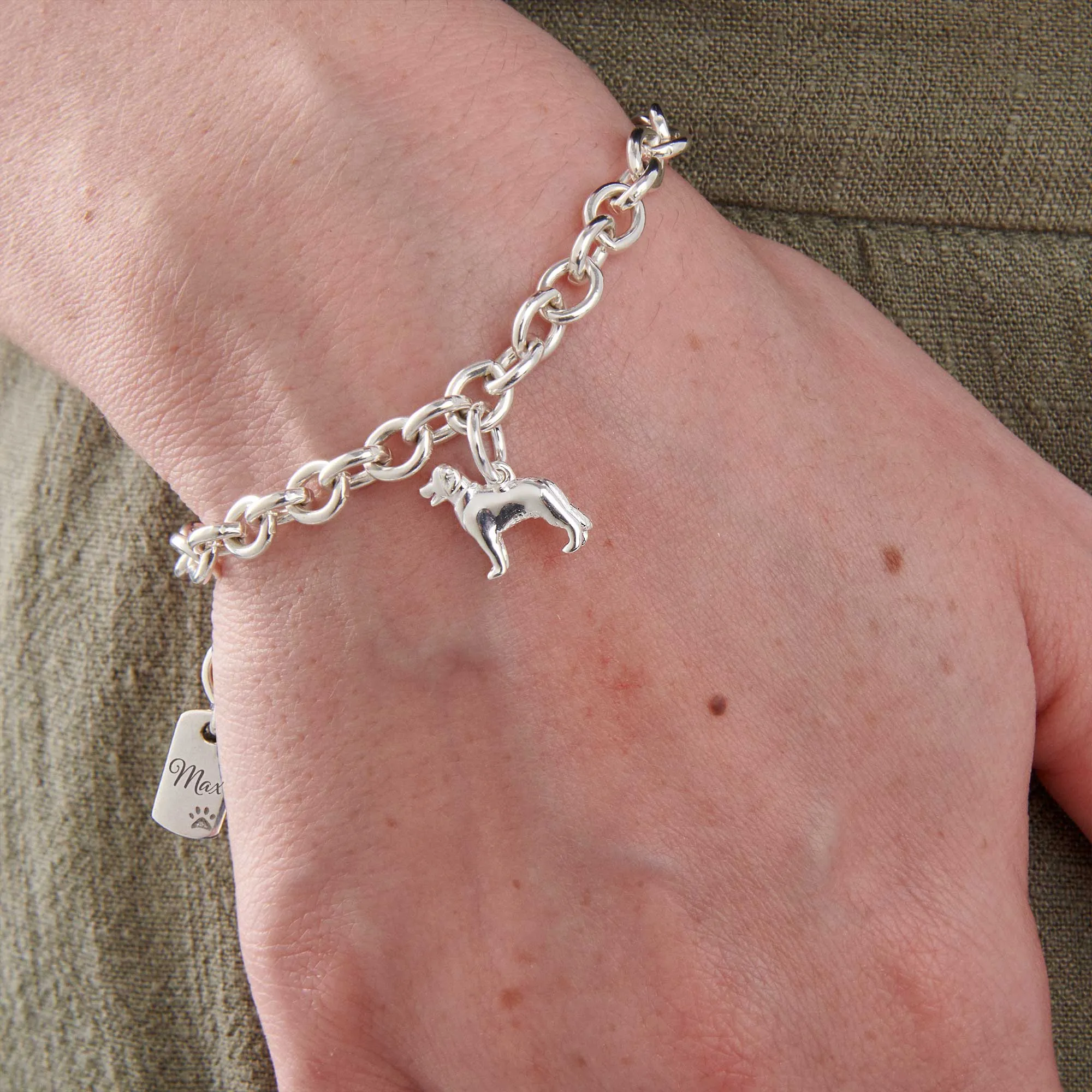 Golden Retriever Silver Dog Charm Bracelet