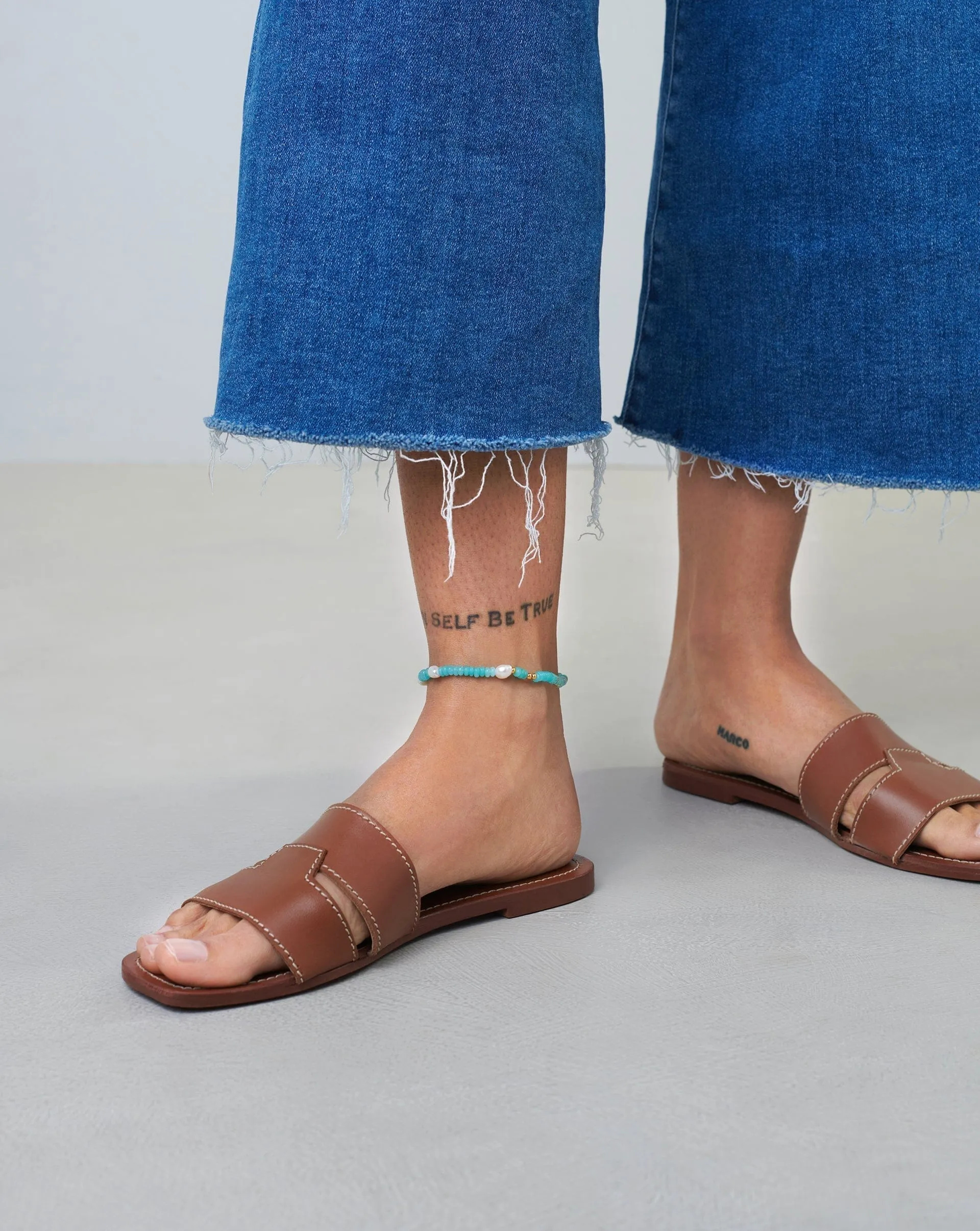 Good Vibes Satellite Pearl Beaded Anklet | 18ct Gold Plated/Pearl & Turquoise Quartzite
