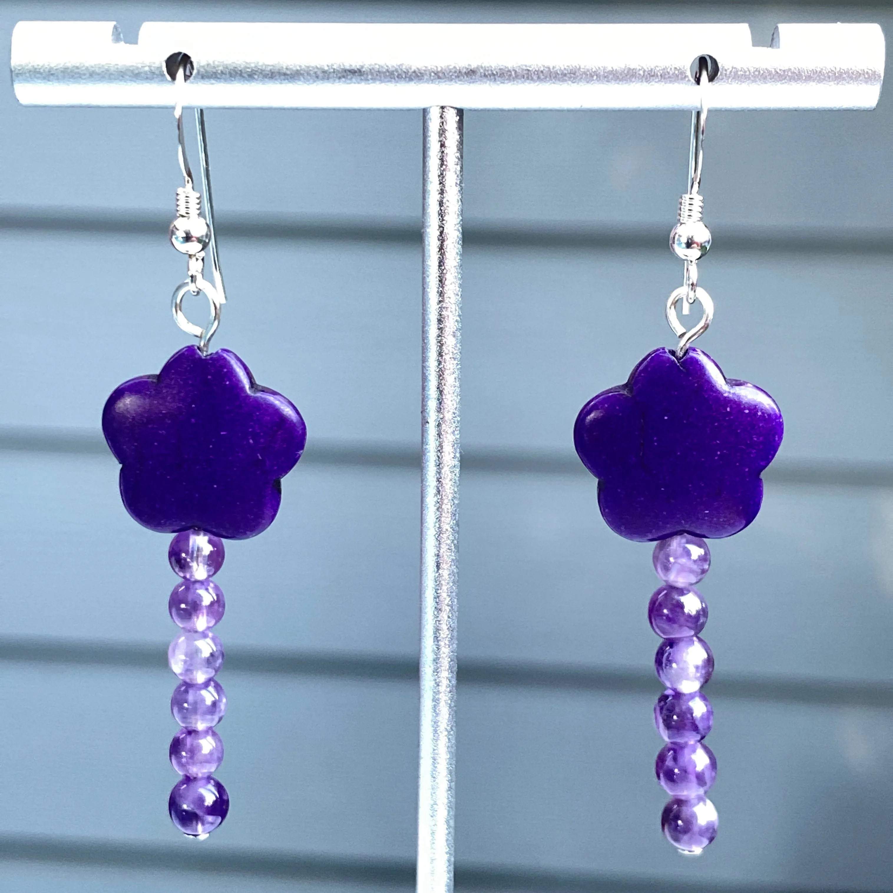 Howlite Flowers and Gemstone Earrings