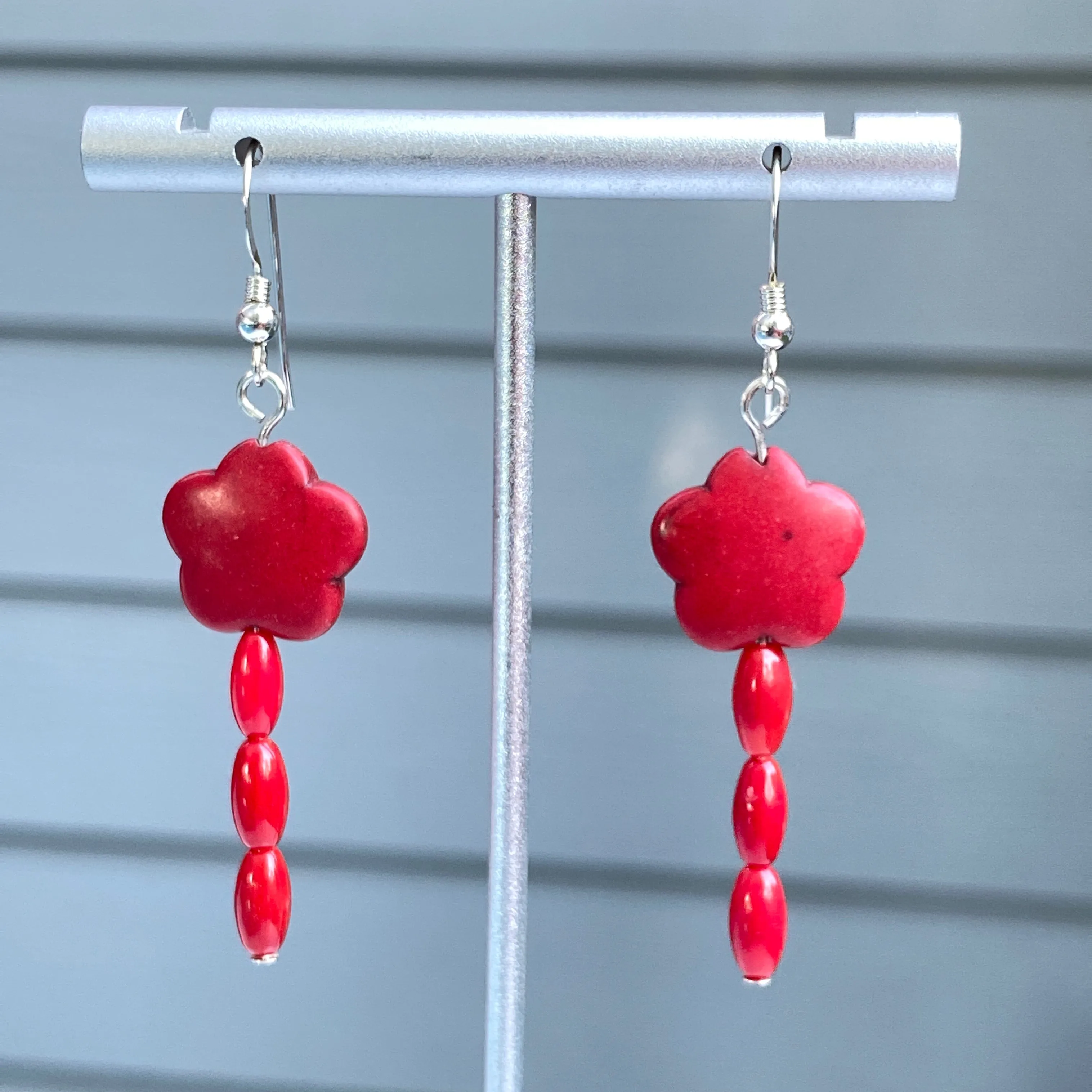 Howlite Flowers and Gemstone Earrings