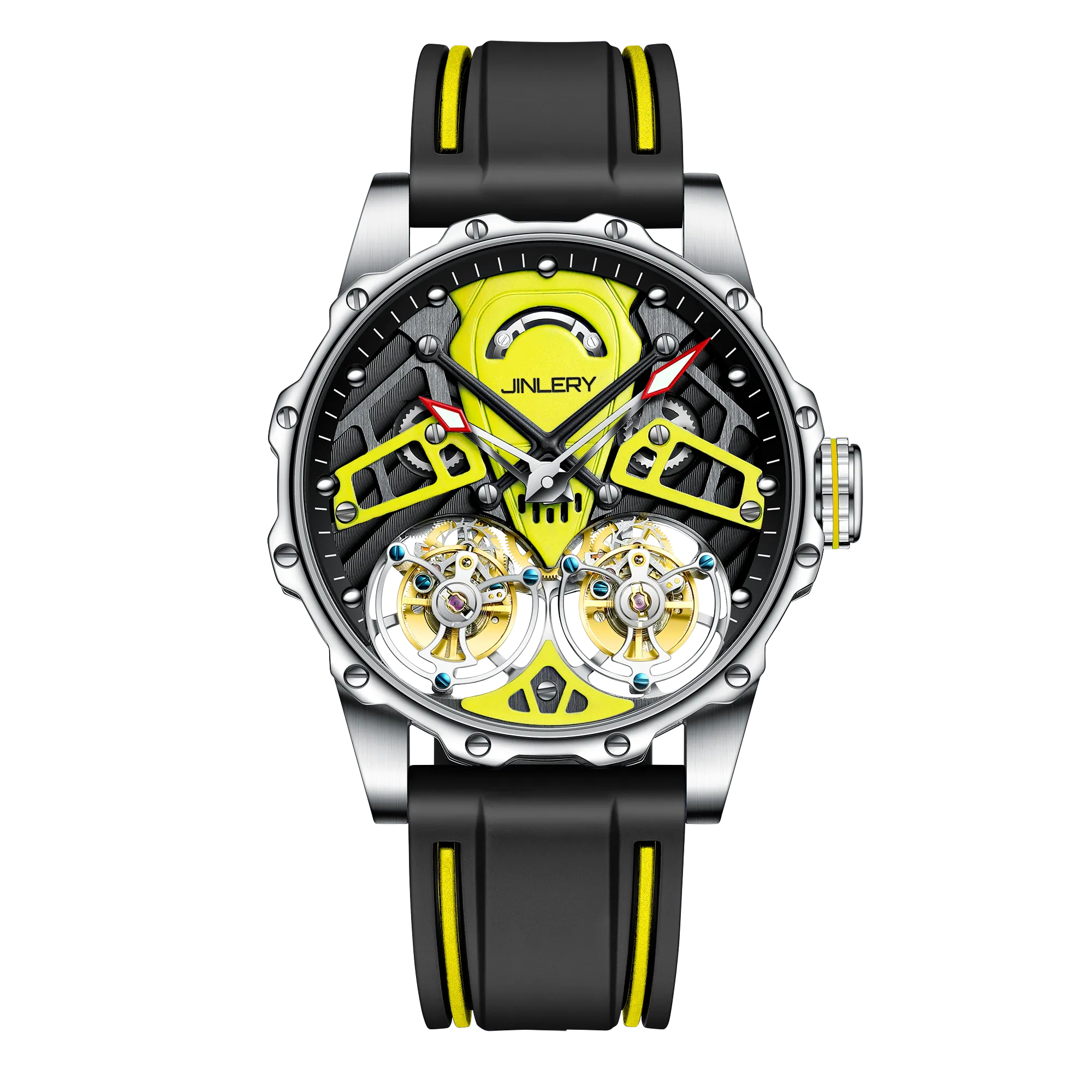 JINLERY Mechanical Hand-Wind Watch for Men Hollow Diamond Tourbillon Luxury Watch Hollow Mechanical Wristwatch Relogio Masculino