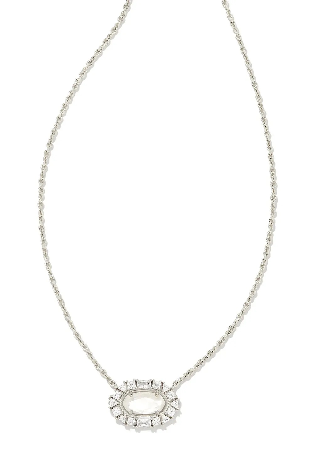 Kendra Scott: Elisa Silver Crystal Frame Short Pendant Necklace - Ivory Mother Of Pearl