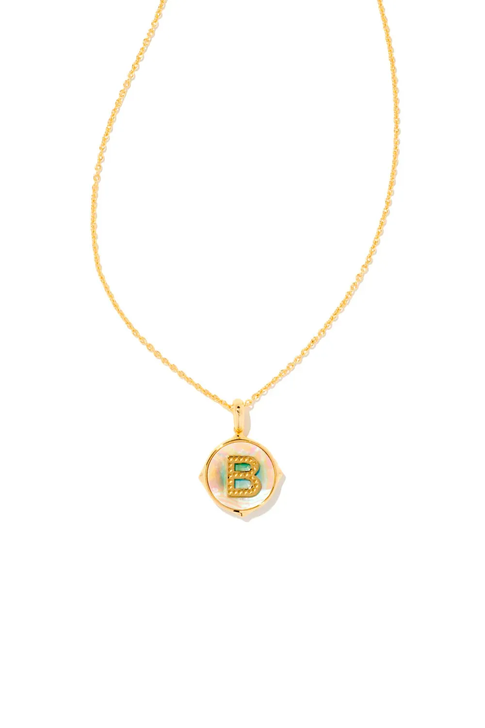 Kendra Scott: Letter B Gold Disk Pendant Necklace - Iridescent Abalone