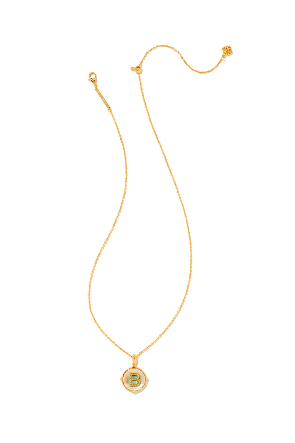 Kendra Scott: Letter B Gold Disk Pendant Necklace - Iridescent Abalone