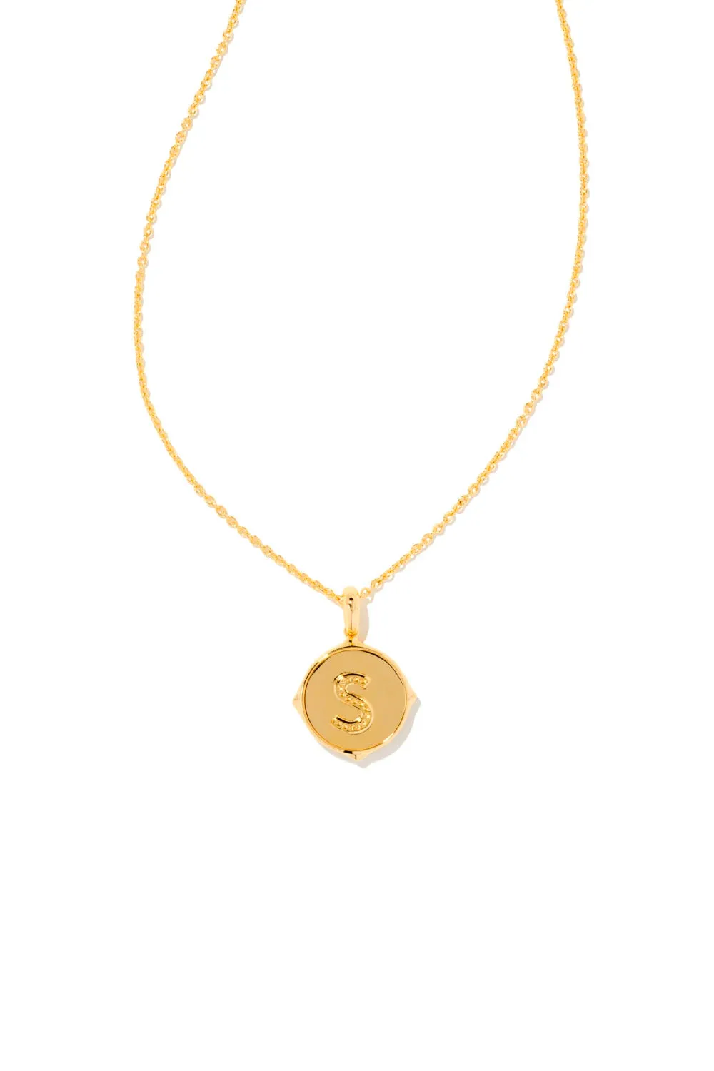 Kendra Scott: Letter S Gold Disk Pendant Necklace - Iridescent Abalone