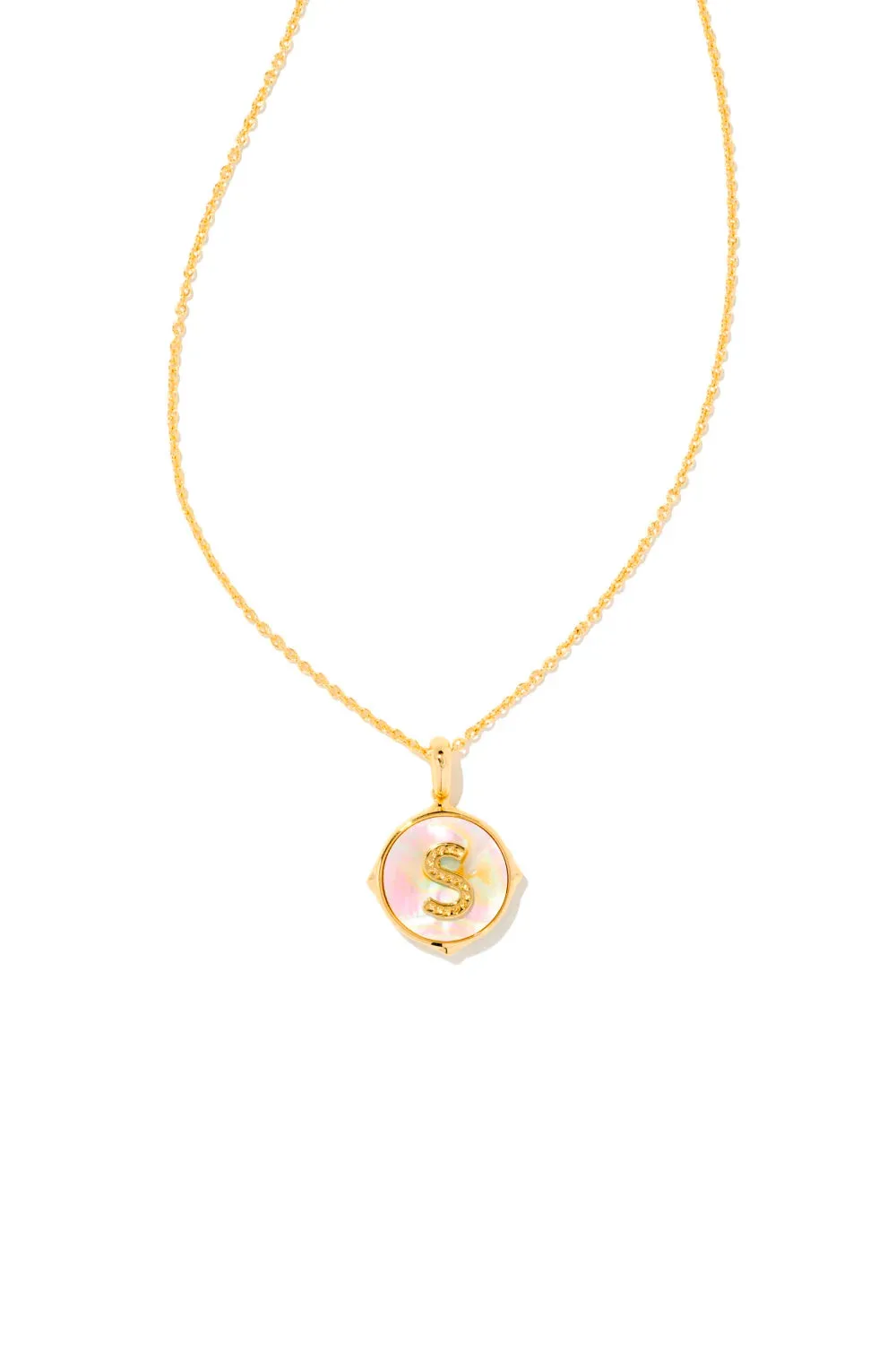 Kendra Scott: Letter S Gold Disk Pendant Necklace - Iridescent Abalone
