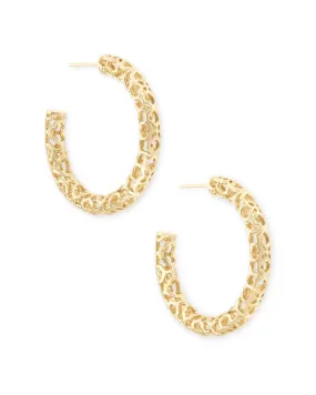 Kendra Scott Maggie 1.5' Hoop Earrings Gold Filigree Metal