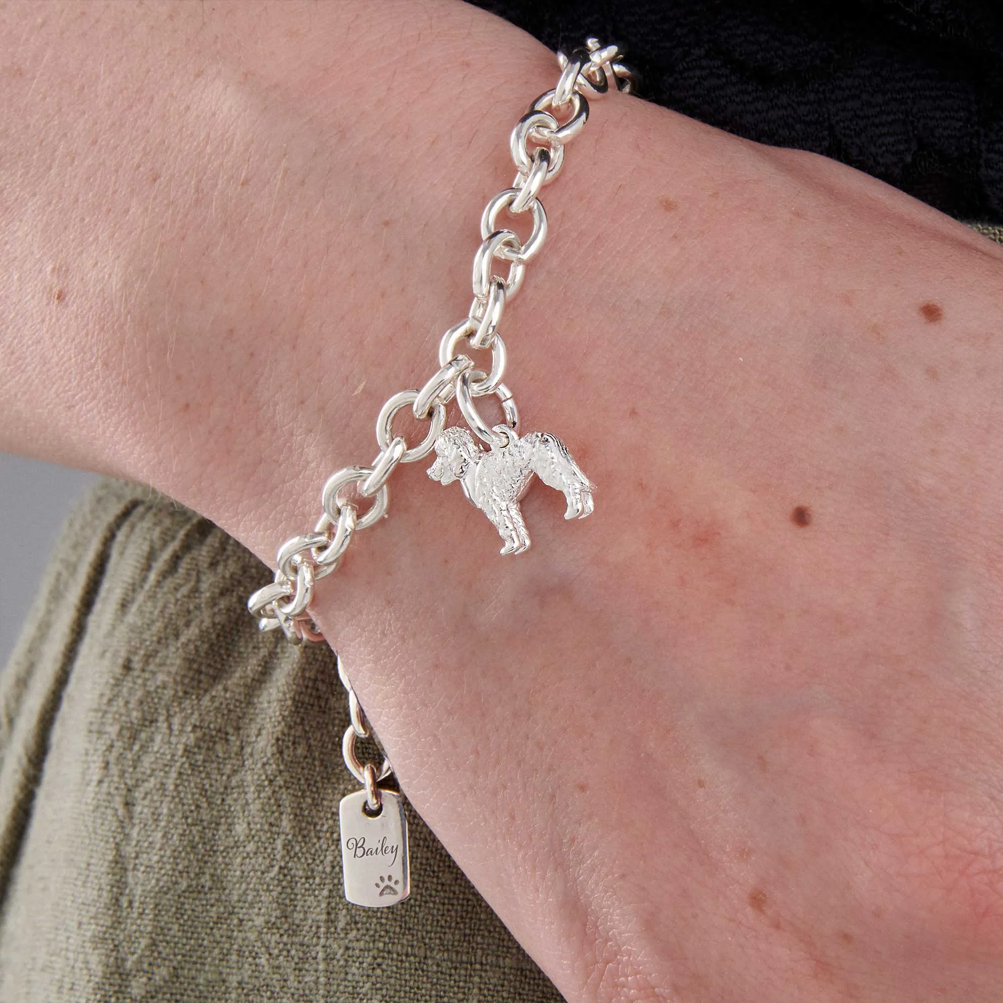 Labradoodle Silver Dog Charm Bracelet