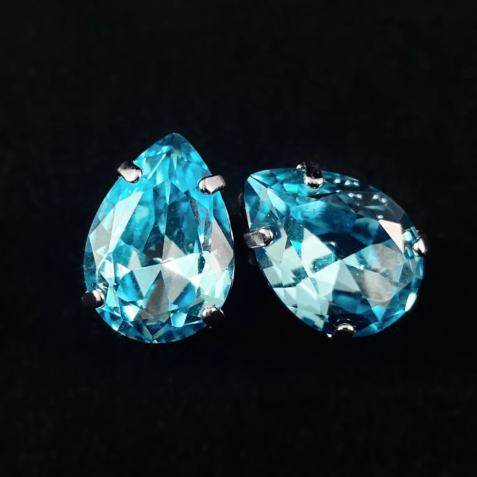 Large Blue Pear Cut Crystal Stud Earrings, Eileen - Sorrelli