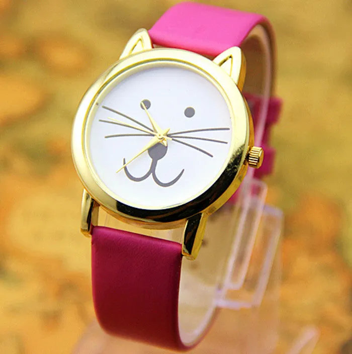 Leather Cat watches Fashion Leather Quartz watch Women Dresses Watches