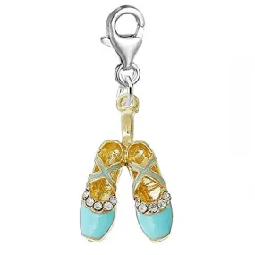 Light Blue Ballerina Ballet Shoes Clip on Pendant for European Charm Jewelry with Lobster Clasp