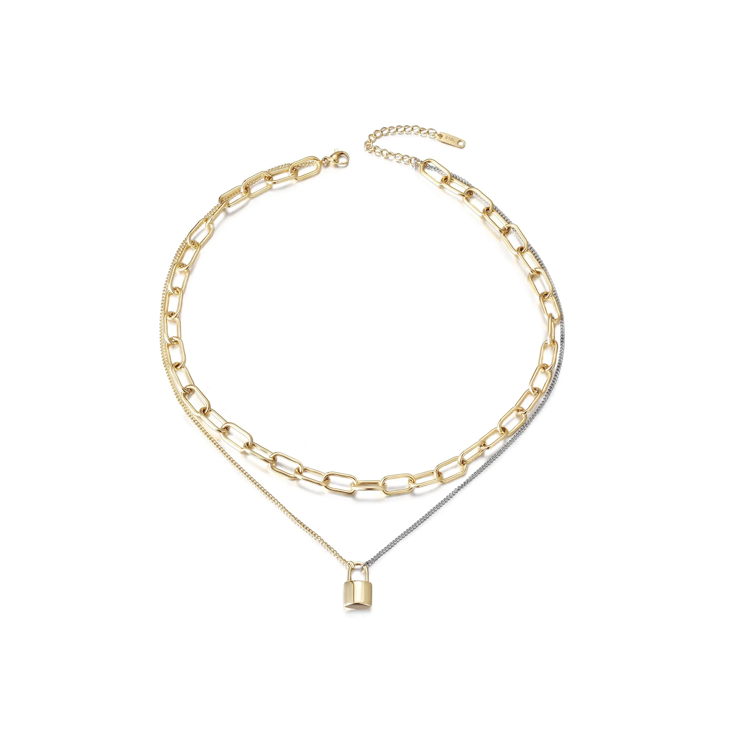 Lock Pendant Layered Necklace