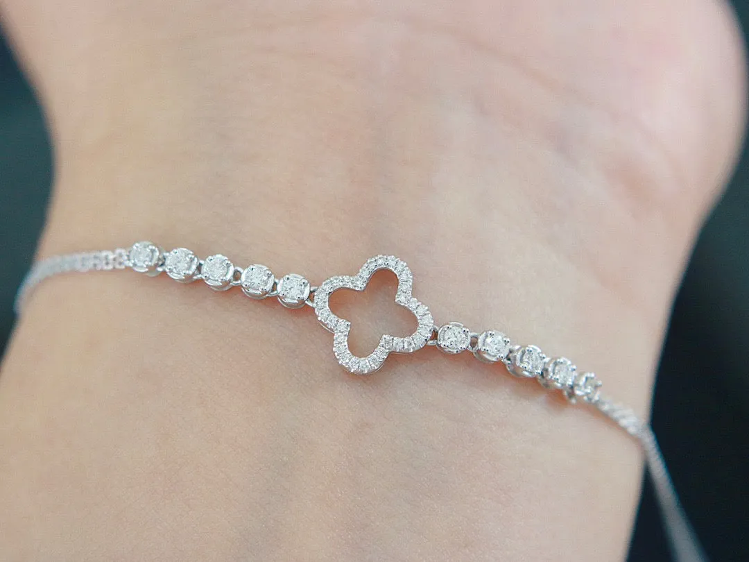 Lucky clover Diamond Bracelet, 18K Solid gold Diamond four leaf flower Bracelet