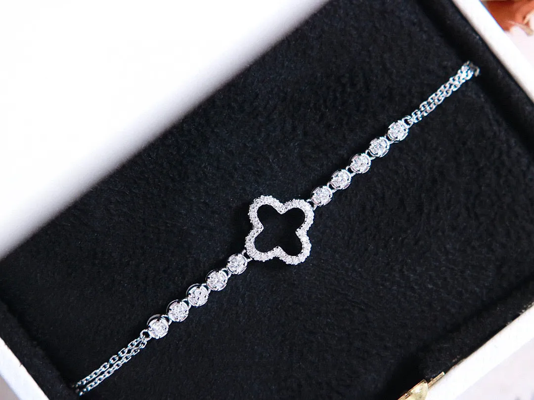 Lucky clover Diamond Bracelet, 18K Solid gold Diamond four leaf flower Bracelet