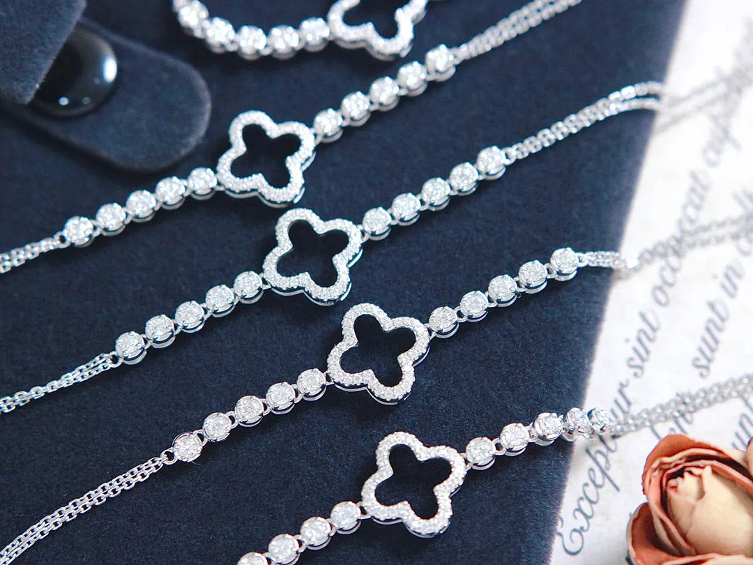 Lucky clover Diamond Bracelet, 18K Solid gold Diamond four leaf flower Bracelet