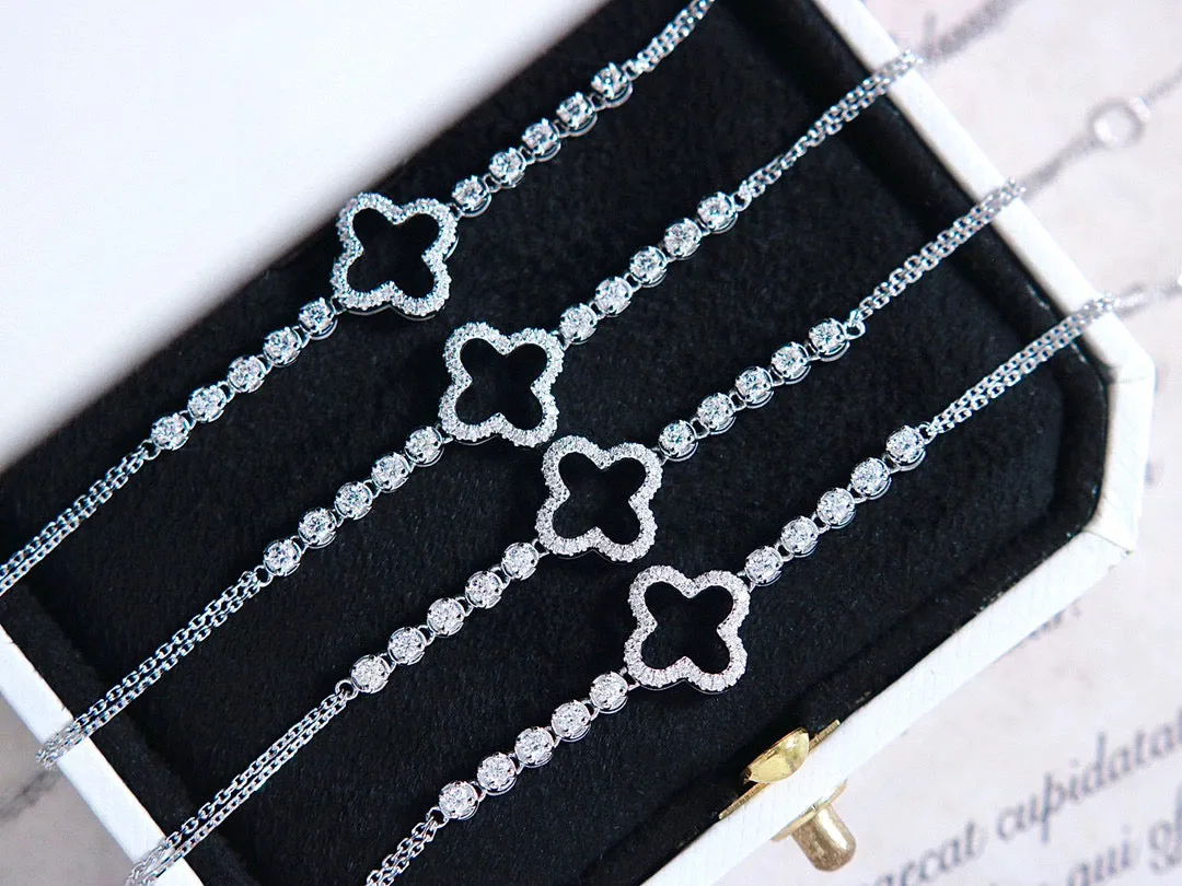Lucky clover Diamond Bracelet, 18K Solid gold Diamond four leaf flower Bracelet