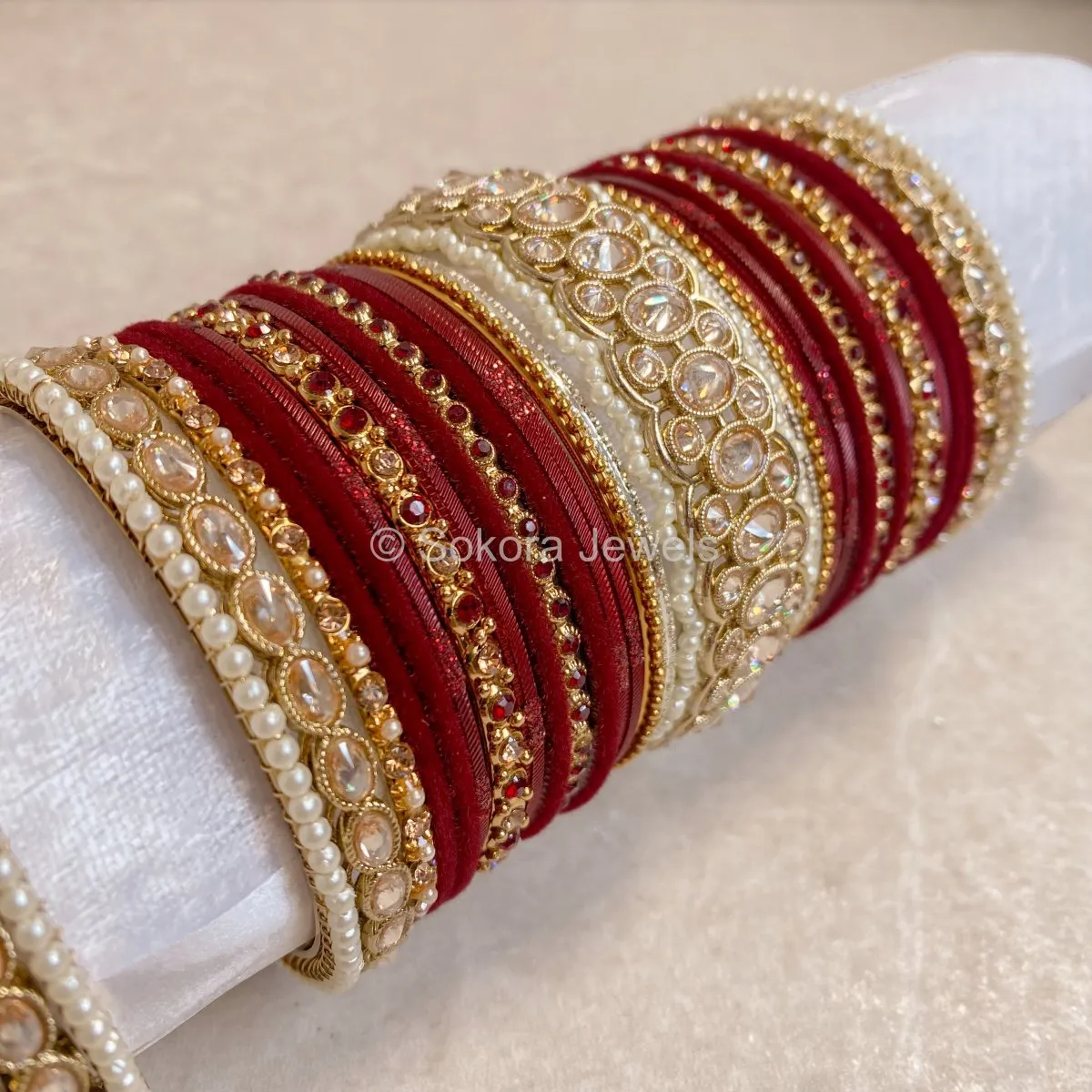 Luxury Bridal Bangle Set - Maroon