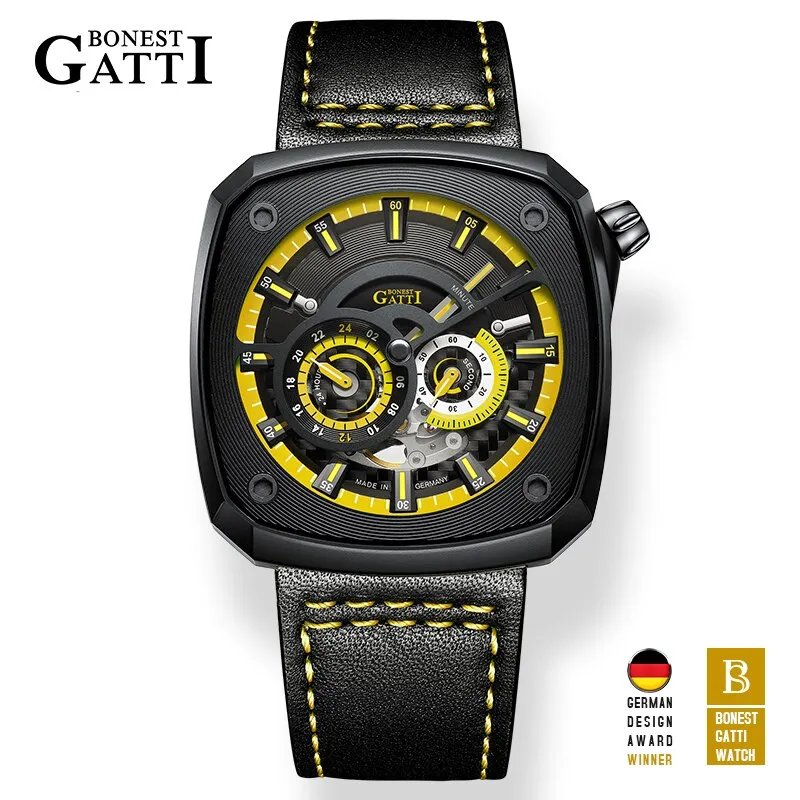 Luxury Sports Car Sapphire Dial Case Military Waterproof  Wrist Watch for Men Automatic Mechanical Skeleton Relogio Masculino